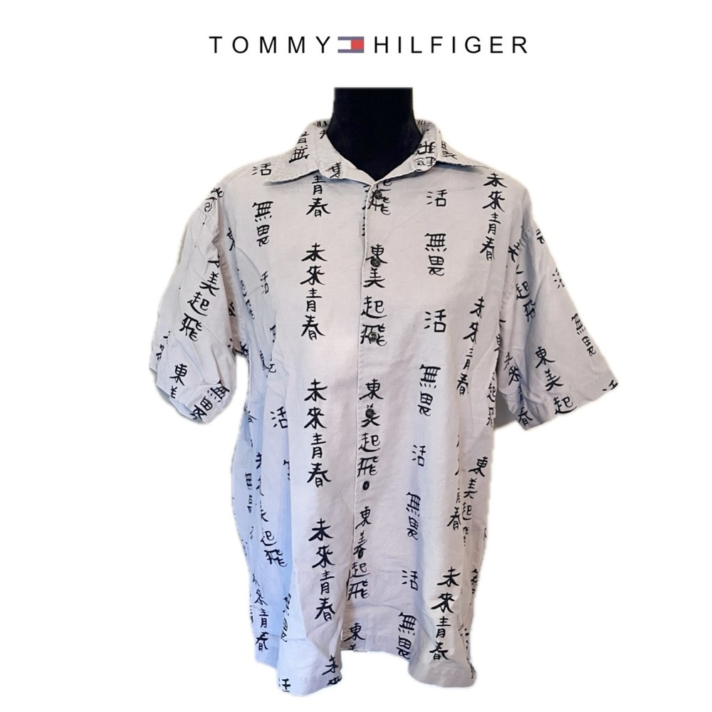Tommy Hilfiger Linen Blend Button-Down Shirt Mens Large Short Sleeve Gray